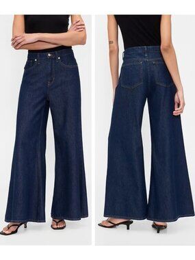 GAP High Rise SuperLight Palazzo Jeans SZ 2/26 Dark Wash